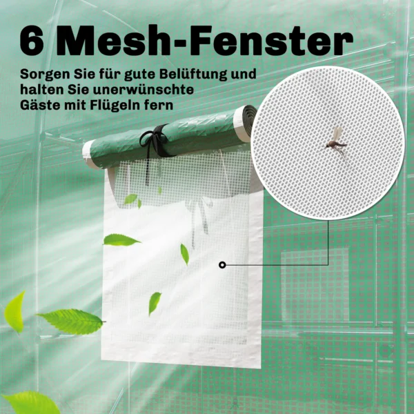 Kas Ca. 2,7 X 2 X 2 M Foliekas Met Planken Rolbaar Ritsdeur 6 Netramen Steunstangen