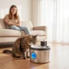 Kattenfontein 4L Draadloos Roestvrij Staal Drinkfontein Met Bewegingssensor 6 Filters Dubbel Filtersysteem LED Zilver