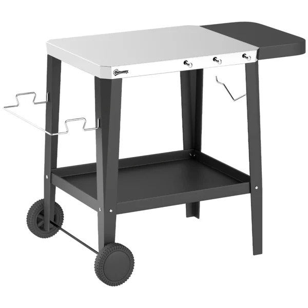 Keukenwagen Met Wielen, Serveerwagen Met Haken, Papierrolhouder, Vuilniszakstandaard, Roestvrij Staal, 115 X 67,5 X 80,5 Cm, Zwart