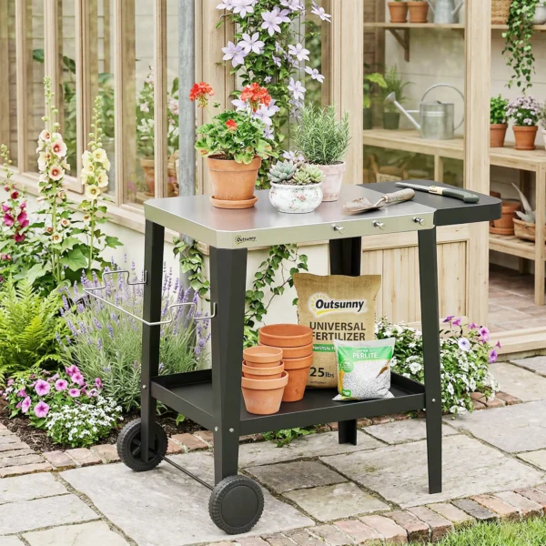 Keukenwagen Met Wielen, Serveerwagen Met Haken, Papierrolhouder, Vuilniszakstandaard, Roestvrij Staal, 115 X 67,5 X 80,5 Cm, Zwart