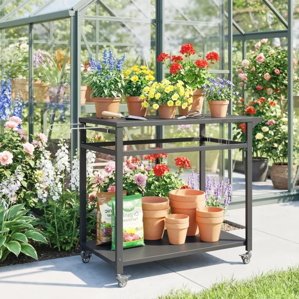 Keukenwagen Op Wielen, 2 laags Serveerwagen Met Vuilniszakhouder, Haken, Handvatten, 113 X 50,5 X 88 Cm Zwart