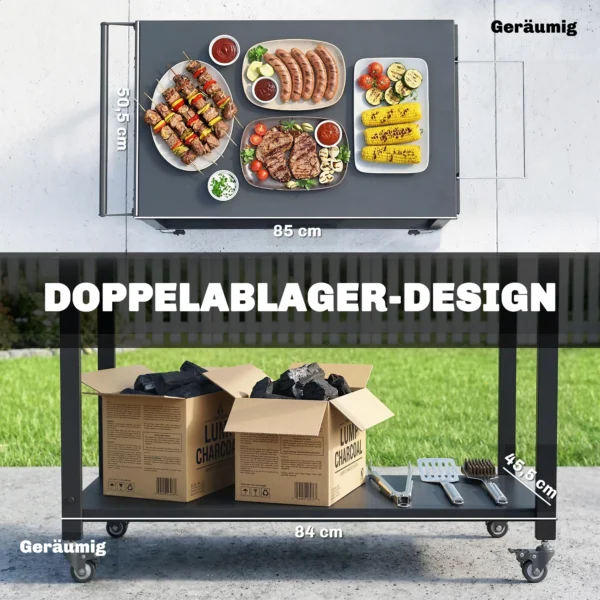 Keukenwagen Op Wielen, 2 laags Serveerwagen Met Vuilniszakhouder, Haken, Handvatten, 113 X 50,5 X 88 Cm Zwart