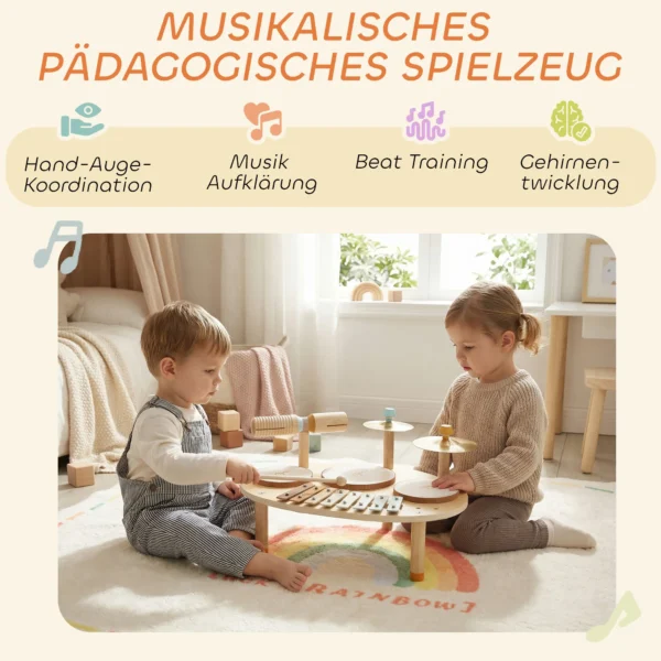 Kinder Drumstel 4 in 1 Montessori Muziekinstrumenten Set Met Trommels Xylofoon Slagwerk Voor Kinderen Vanaf 2 Jaar
