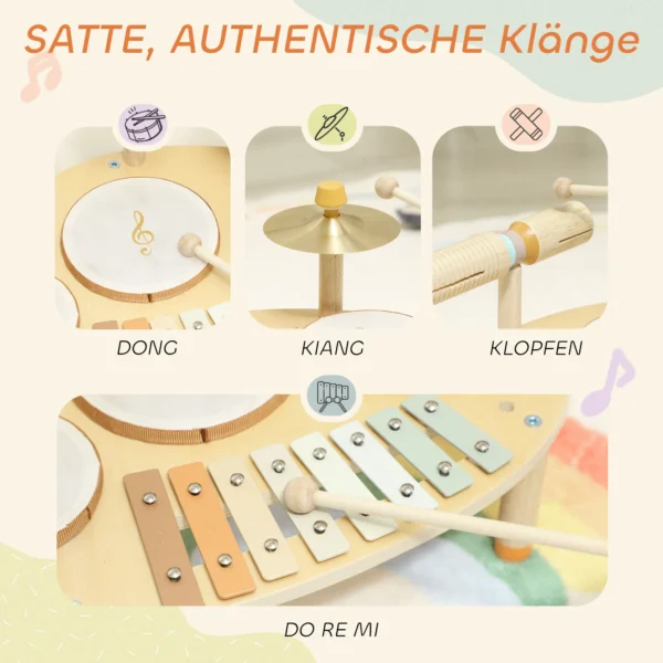 Kinder Drumstel 4 in 1 Montessori Muziekinstrumenten Set Met Trommels Xylofoon Slagwerk Voor Kinderen Vanaf 2 Jaar