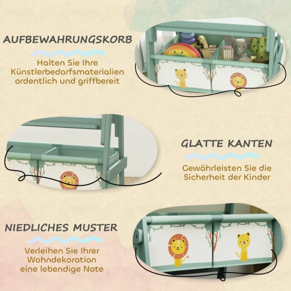 Kinder Ezel 3 In 1 Kindertafel Met Krijtbord, Whiteboard, Papierrol, 2 Opbergdozen, Voor 3 8 Jaar Groen