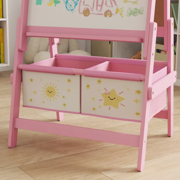 Kinder Ezel 3 In 1 Kindertafel Met Krijtbord, Whiteboard, Papierrol, 2 Opbergdozen, Voor 3 8 Jaar Roze