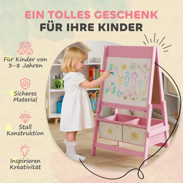 Kinder Ezel 3 In 1 Kindertafel Met Krijtbord, Whiteboard, Papierrol, 2 Opbergdozen, Voor 3 8 Jaar Roze