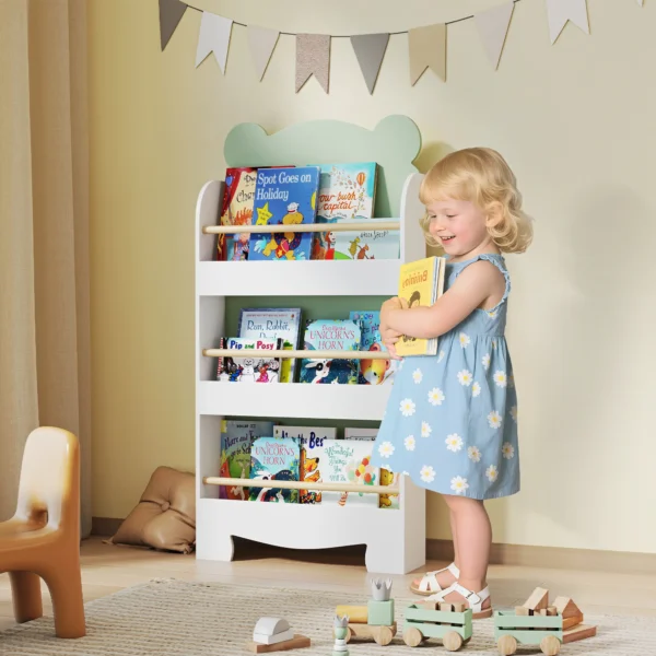 Kinderboekenkast, 3 laags Kinderrek Met Berenthema Voor Boeken Speelgoed Kinderkamer, 55 X 15 X 110 Cm, Groen