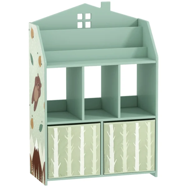 Kinderboekenkast Met 2 Stoffen Lades, Open Kast Voor 3 8 Jaar 62,5x30x91,5 Cm Groen