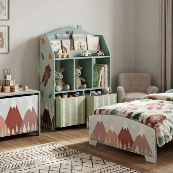 Kinderboekenkast Met 2 Stoffen Lades, Open Kast Voor 3 8 Jaar 62,5x30x91,5 Cm Groen