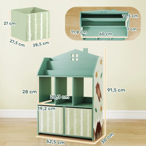 Kinderboekenkast Met 2 Stoffen Lades, Open Kast Voor 3 8 Jaar 62,5x30x91,5 Cm Groen