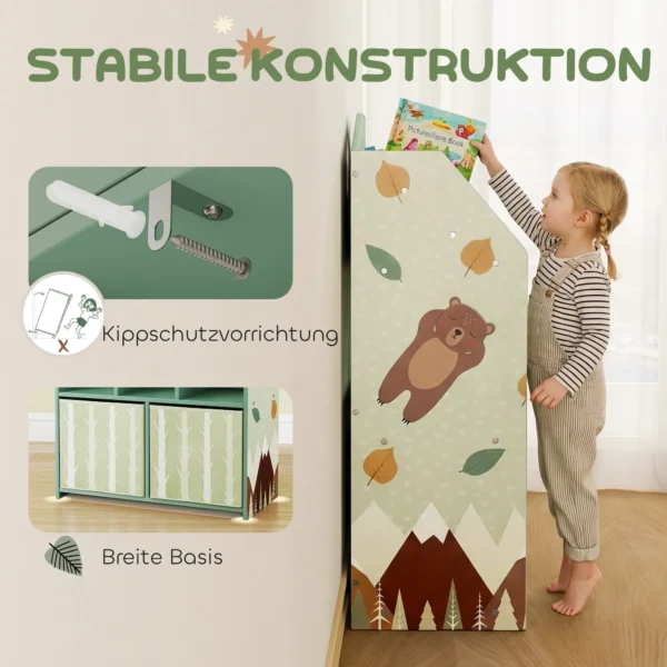 Kinderboekenkast Met 2 Stoffen Lades, Open Kast Voor 3 8 Jaar 62,5x30x91,5 Cm Groen
