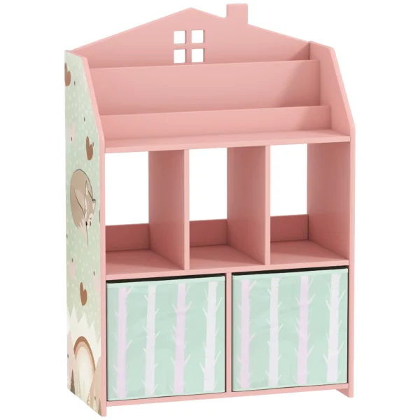 Kinderboekenkast Met 2 Stoffen Lades, Open Kast Voor 3 8 Jaar 62,5x30x91,5 Cm Roze