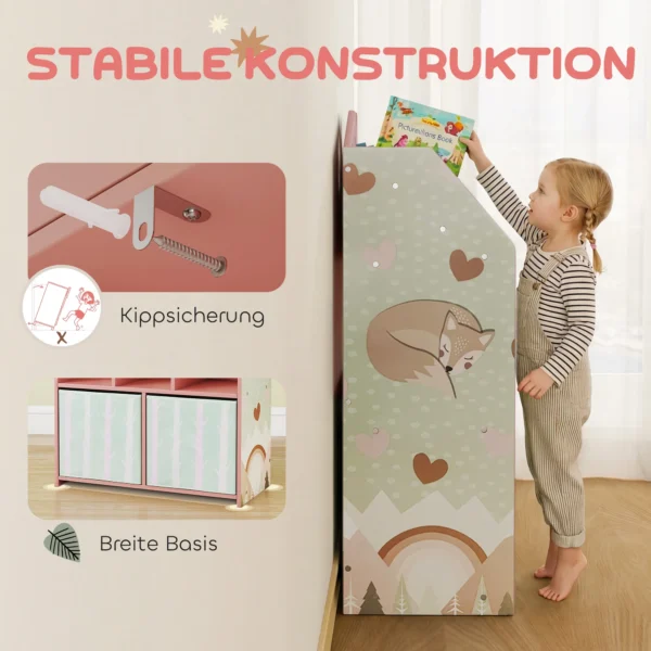 Kinderboekenkast Met 2 Stoffen Lades, Open Kast Voor 3 8 Jaar 62,5x30x91,5 Cm Roze