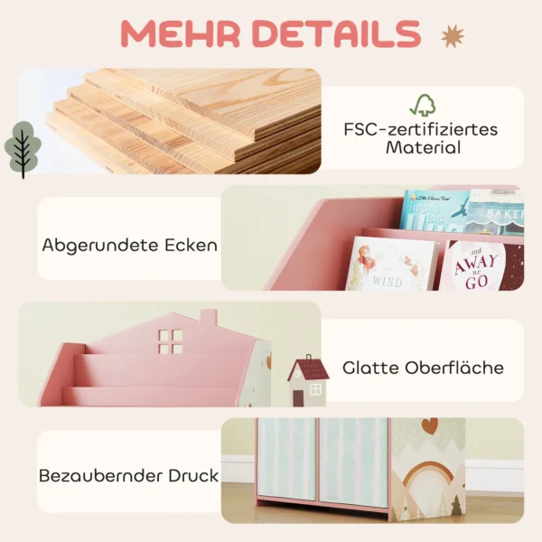 Kinderboekenkast Met 2 Stoffen Lades, Open Kast Voor 3 8 Jaar 62,5x30x91,5 Cm Roze