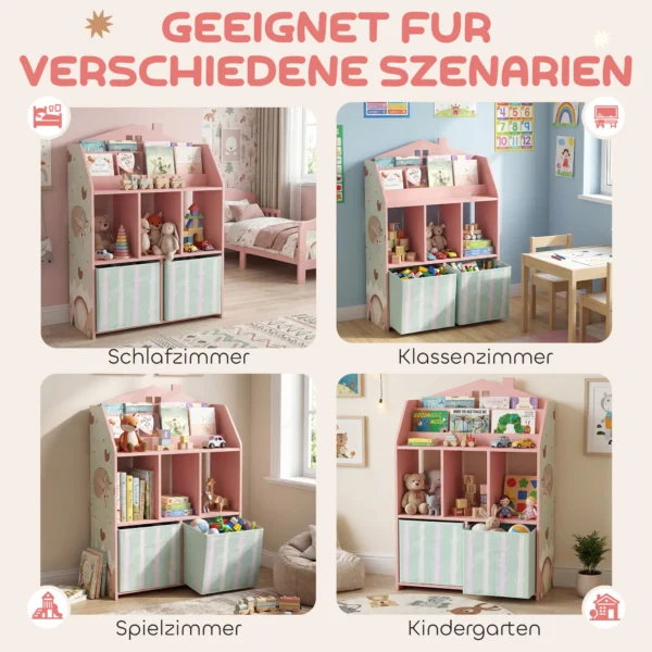 Kinderboekenkast Met 2 Stoffen Lades, Open Kast Voor 3 8 Jaar 62,5x30x91,5 Cm Roze