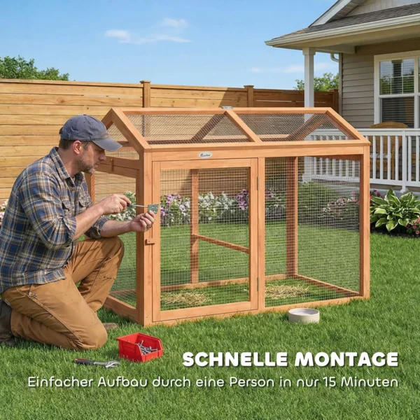 Kippenhok Met Vrije Uitloop, Zitstok, Dubbele Deuren, Gemaakt Van Hout En Metaal, Voor 2 Kippen, 104 X 70,5 X 84 Cm Oranje