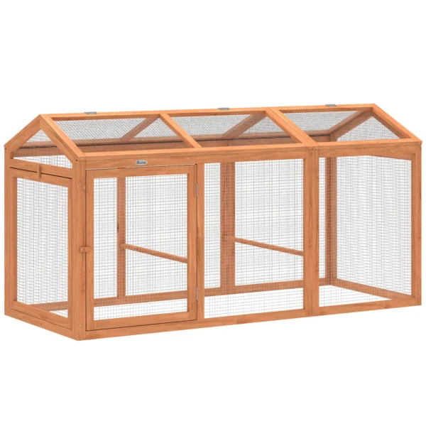 Kippenhok Met Vrije Uitloop, Zitstok, Dubbele Deuren, Gemaakt Van Hout En Metaal, Voor 4 Kippen, 156 X 70,5 X 84 Cm Oranje