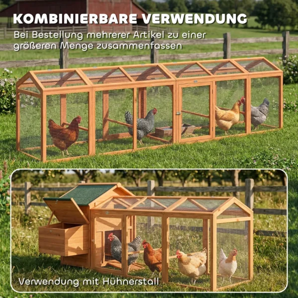 Kippenhok Met Vrije Uitloop, Zitstok, Dubbele Deuren, Gemaakt Van Hout En Metaal, Voor 4 Kippen, 156 X 70,5 X 84 Cm Oranje