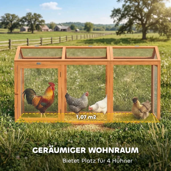 Kippenhok Met Vrije Uitloop, Zitstok, Dubbele Deuren, Gemaakt Van Hout En Metaal, Voor 4 Kippen, 156 X 70,5 X 84 Cm Oranje