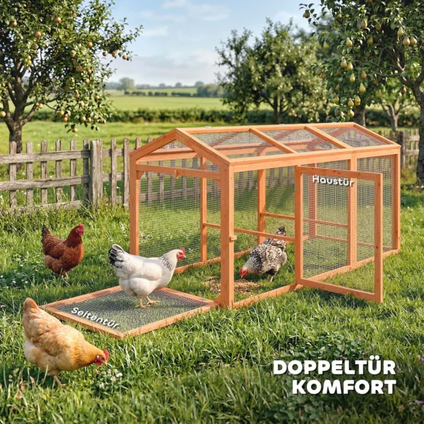 Kippenhok Met Vrije Uitloop, Zitstok, Dubbele Deuren, Gemaakt Van Hout En Metaal, Voor 4 Kippen, 156 X 70,5 X 84 Cm Oranje