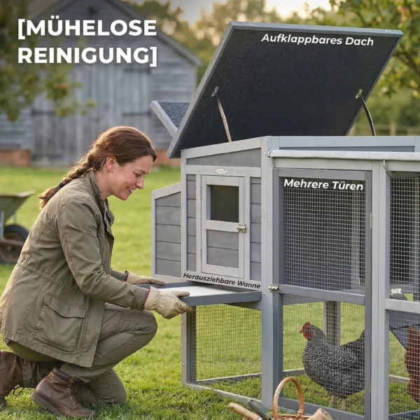 Kippenhok Voor 3 4 Kippen Met Ren, Nestkast, Asfaltdak, Oxford hoes, Uittreklade 264x82x89cm Grijs