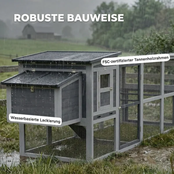 Kippenhok Voor 3 4 Kippen Met Ren, Nestkast, Asfaltdak, Oxford hoes, Uittreklade 264x82x89cm Grijs