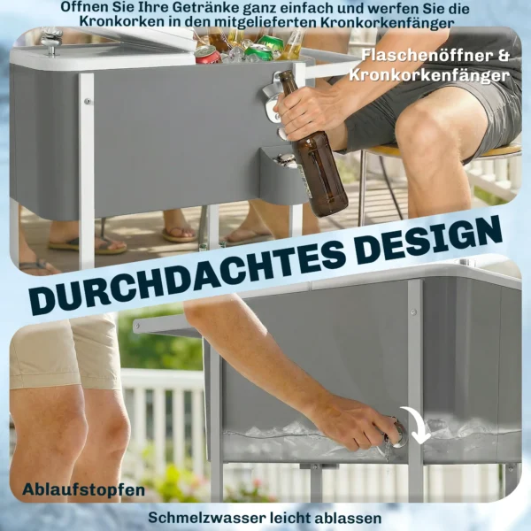 Koelwagen Met 56L Capaciteit, Serveerwagen Met Wielen, Flesopener, Onderste Plank, Handvat Mobiele Drankenwagen, Grijs