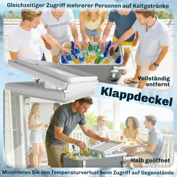 Koelwagen Met 56L Capaciteit, Serveerwagen Met Wielen, Flesopener, Onderste Plank, Handvat Mobiele Drankenwagen, Grijs