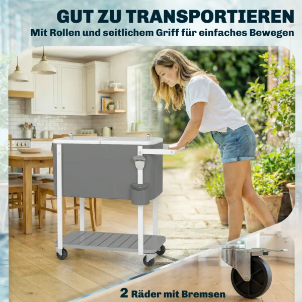 Koelwagen Met 56L Capaciteit, Serveerwagen Met Wielen, Flesopener, Onderste Plank, Handvat Mobiele Drankenwagen, Grijs