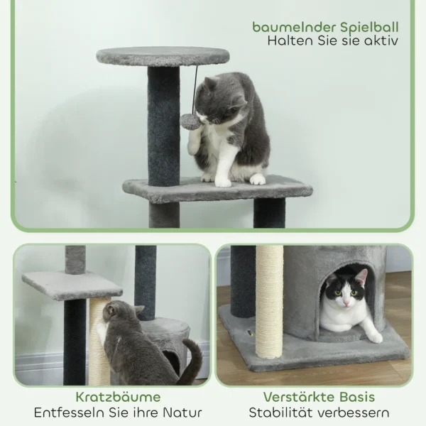 Krabpaal 103 Cm Met Kattenhol, Platforms, Sisal Krabpalen, Pluche Bal Voor Katten Tot 5 Kg, Grijs