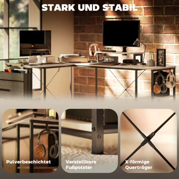 L vormig Bureau, Veelzijdige Kantoortafel Met Verstelbare Planken En Opbergtas, Monitorstandaard, Natuur