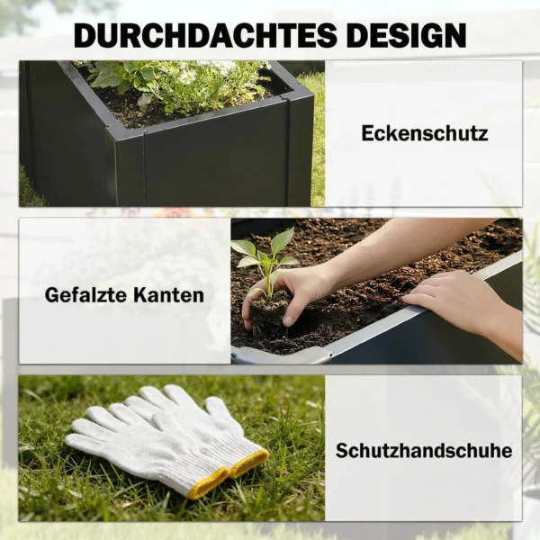 L vormig Verhoogd Bloembed Weerbestendig, Plantenbed Koude Bak Gemaakt Van Gegalvaniseerd Staal 150 X 150 X 55 Cm Zwart