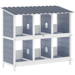 Legnest Voor Kippen, Verhoogd Kippennest Van Hout Met 6 Vakken, 2 Zitstokken Voor Kleinveestal 102 X 50 X 91 Cm, Grijs