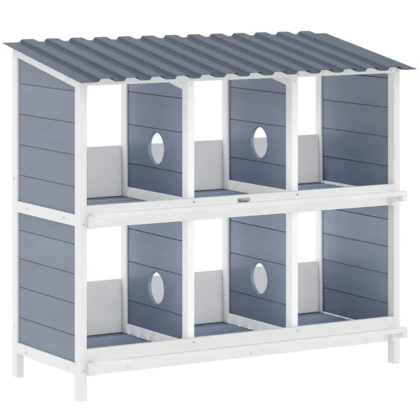 Legnest Voor Kippen, Verhoogd Kippennest Van Hout Met 6 Vakken, 2 Zitstokken Voor Kleinveestal 102 X 50 X 91 Cm, Grijs