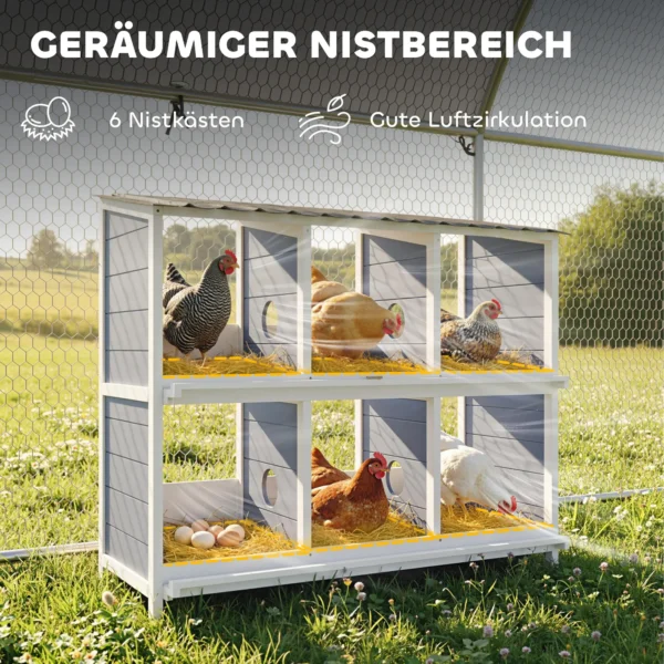 Legnest Voor Kippen, Verhoogd Kippennest Van Hout Met 6 Vakken, 2 Zitstokken Voor Kleinveestal 102 X 50 X 91 Cm, Grijs