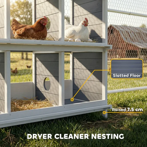Legnest Voor Kippen, Verhoogd Kippennest Van Hout Met 6 Vakken, 2 Zitstokken Voor Kleinveestal 102 X 50 X 91 Cm, Grijs