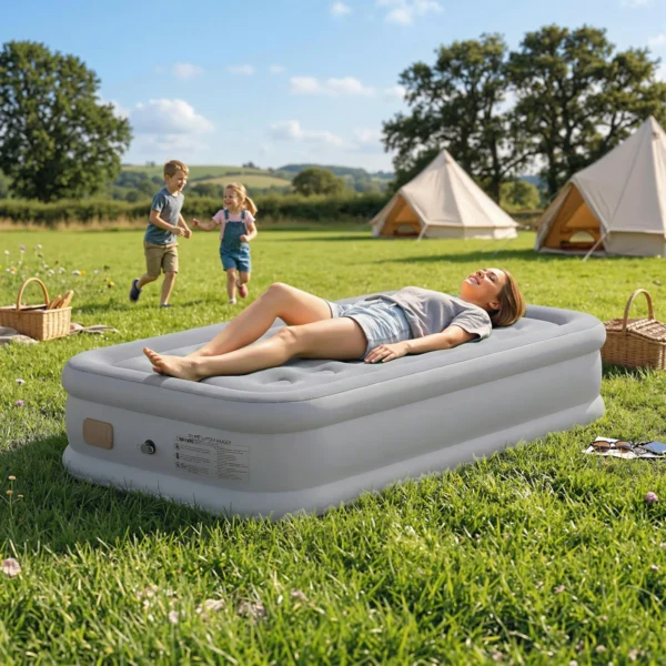 Luchtmatras Voor 1 Persoon, Zelfopblazend Luchtbed Met Ingebouwde Elektrische Pomp In 3 Minuten, Beflokte Oppervlakte