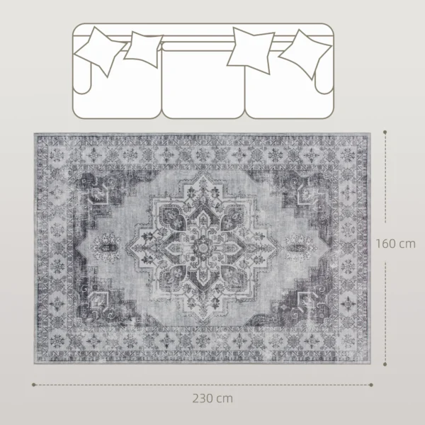 Machinewasbaar Anti Slip Woonkamertapijt Met Flanel look, 230 X 160cm, Grijs