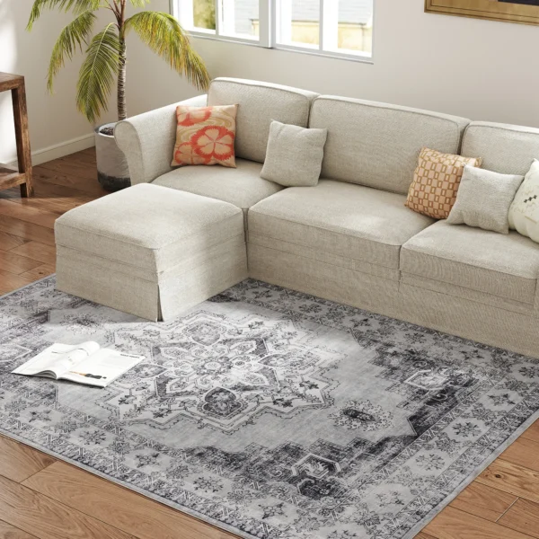 Machinewasbaar Anti Slip Woonkamertapijt Met Flanel look, 230 X 160cm, Grijs