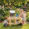 Matschküche Kinder Outdoor, Houten Speelkeuken Met Echte Kraan, Spoelbak, Fornuis, Opbergvak, Watertank, Natuurhout