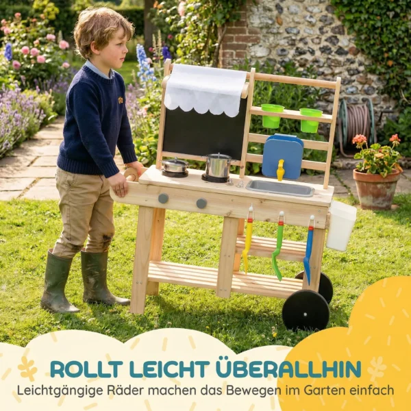 Matschküche Kinder Outdoor, Houten Speelkeuken Met Echte Kraan, Spoelbak, Fornuis, Opbergvak, Watertank, Natuurhout