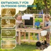 Matschküche Kinder Outdoor, Houten Speelkeuken Met Echte Kraan, Spoelbak, Fornuis, Opbergvak, Watertank, Natuurhout