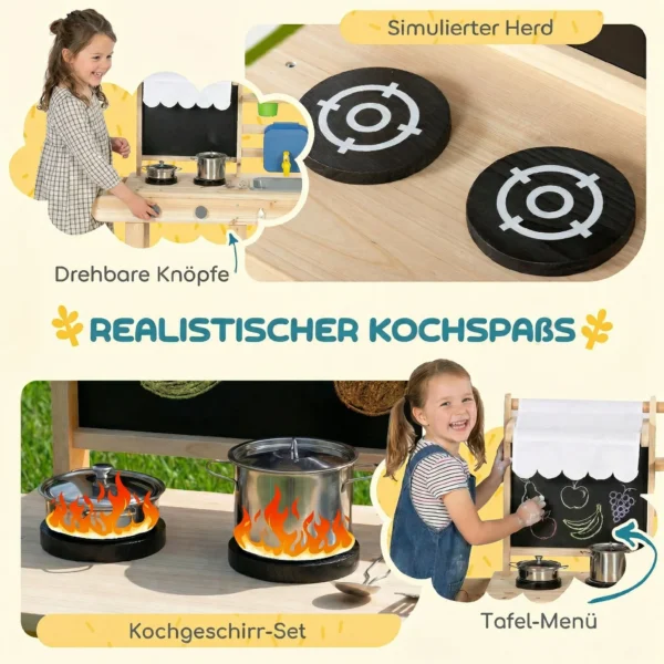 Matschküche Kinder Outdoor, Houten Speelkeuken Met Echte Kraan, Spoelbak, Fornuis, Opbergvak, Watertank, Natuurhout