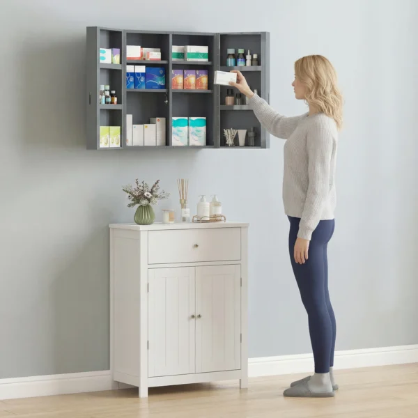 Medisch Kastje, Afsluitbaar Medicijnkastje Met 2 Deuren En 6 Planken, Koolgrijs