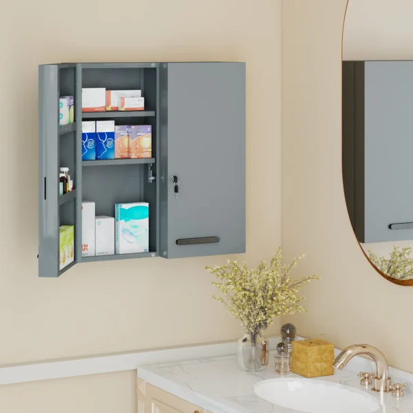 Medisch Kastje, Afsluitbaar Medicijnkastje Met 2 Deuren En 6 Planken, Koolgrijs