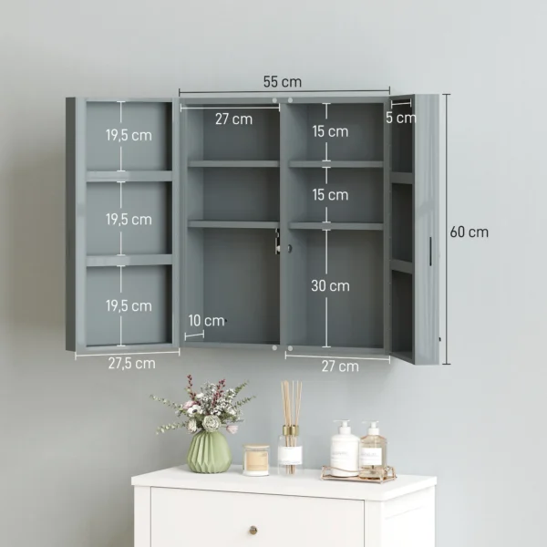 Medisch Kastje, Afsluitbaar Medicijnkastje Met 2 Deuren En 6 Planken, Koolgrijs
