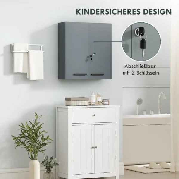 Medisch Kastje, Afsluitbaar Medicijnkastje Met 2 Deuren En 6 Planken, Koolgrijs