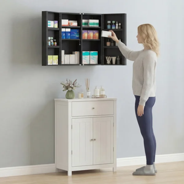 Medisch Kastje, Afsluitbare Medicijnkast Met 2 Deuren En 6 Planken, Zwart