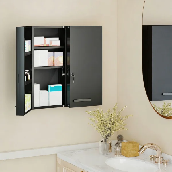 Medisch Kastje, Afsluitbare Medicijnkast Met 2 Deuren En 6 Planken, Zwart
